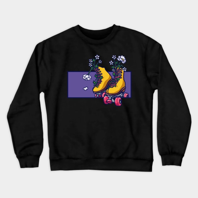 Floral Roller Skates Crewneck Sweatshirt by Reivennant